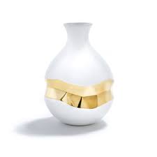 Anna New York Talianna Oro Bud Vase 24 K Gold and White Vase