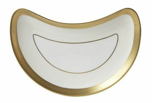 WEDGWOOD & BENTLEY BUCKINGHAM CRESCENT SALAD BOWL HALF MOON PLATE 22 K GOLD, NEW