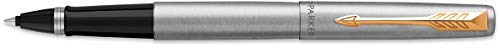 Parker Rollerball Pen, Jotter Stainless Steel Rollerball Pen, Gold Trim, Fine Tip, Black