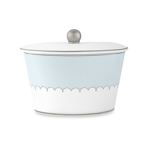 Monique Lhuillier Lily Of The Valley Blue Covered Sugar Bowl, 3.5" 12oz Fine Bone China