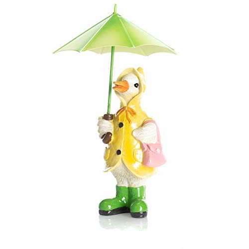 Delton Products Duck With Umbrella 4.3 Inches x 7.1" Inches Resin Collectible Figurines Multicolor