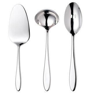 Wedgwood Waterford Cutlery Claremont Flatware 3 Piece Serving Set, Simple silhouettes and soft curves characterize the Claremont collection of stainless steel flatware. Featuring a sleek and simple look, this 3-Piece Serving Set includes a Cake / Pie Serv