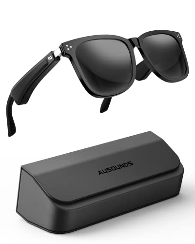 ausounds Audio Sunglasses, Open Ear Wireless Headphones, Polarized Lens, Black, with Storage Box