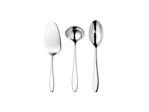 Wedgwood Waterford Cutlery Claremont Flatware 3 Piece Serving Set, Simple silhouettes and soft curves characterize the Claremont collection of stainless steel flatware. Featuring a sleek and simple look, this 3-Piece Serving Set includes a Cake / Pie Serv