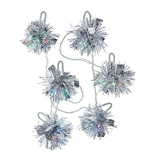 Kurt S. Adler 72 6-Cluster Battery-Operated Silver Tinsel RGB LED Bulbs Novelty Light Set, Multi