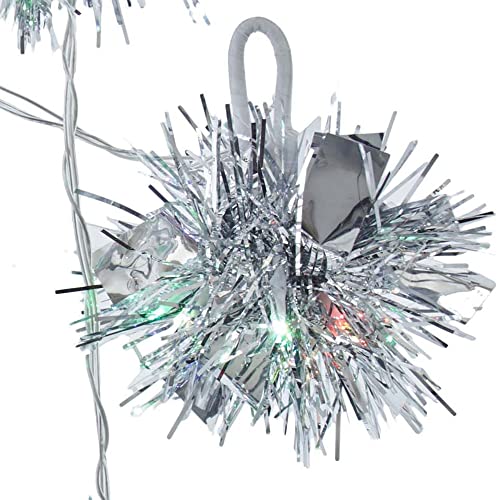 Kurt S. Adler 72 6-Cluster Battery-Operated Silver Tinsel RGB LED Bulbs Novelty Light Set, Multi