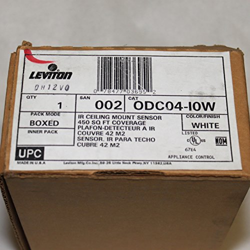 Leviton ODC04-IOW IR Ceiling Mount Occupancy Sensor 450 SQ FT Coverage 360 Degree; White