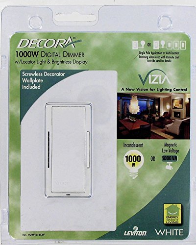 Leviton R02-VZM10-1LW Vizia 1000-Watt Incandescent/Magnetic Low Voltage Dimmer, White