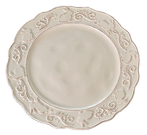 Burton & Burton Easter 11.5" Ceramic Dinner Plate Cream with Raised Bunny & Floral Design