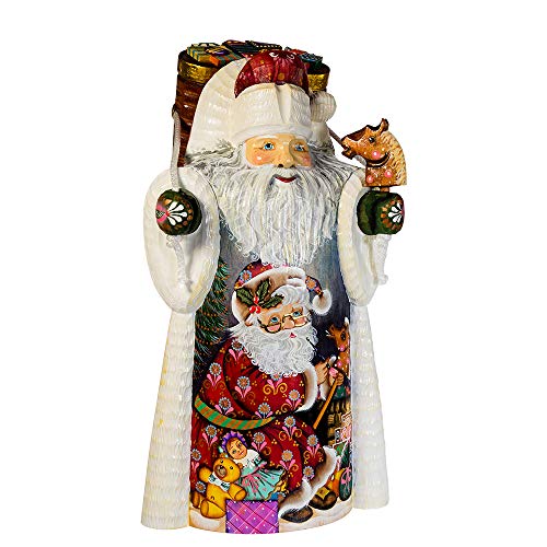 Kurt Adler Hand Carved Wooden Santa with Backpack Christmas Décor, STD, Multicolored