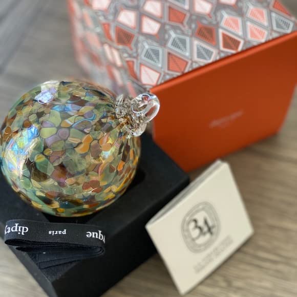 Diptyque Boule De Verre Multi-Colored Glass Ball Ornament, Diptyque - Christmas Collection Glass Ball. with Diptyque Gift Boxed, Model # BZ17BALL