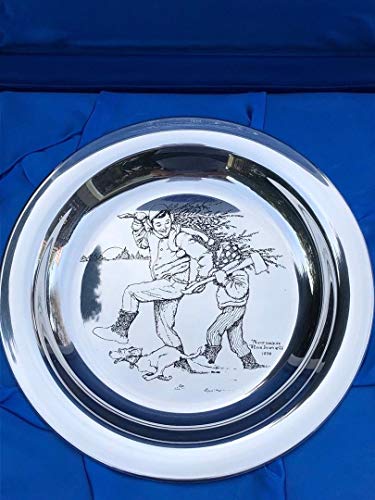 Franklin Mint, Norman Rockwell, Solid Sterling Silver, Bringing Home The Tree 8 Inch .925 Sterling Silver Plate 1970 The First Annual Franklin Mint Christmas Plate Sealed Never Opened