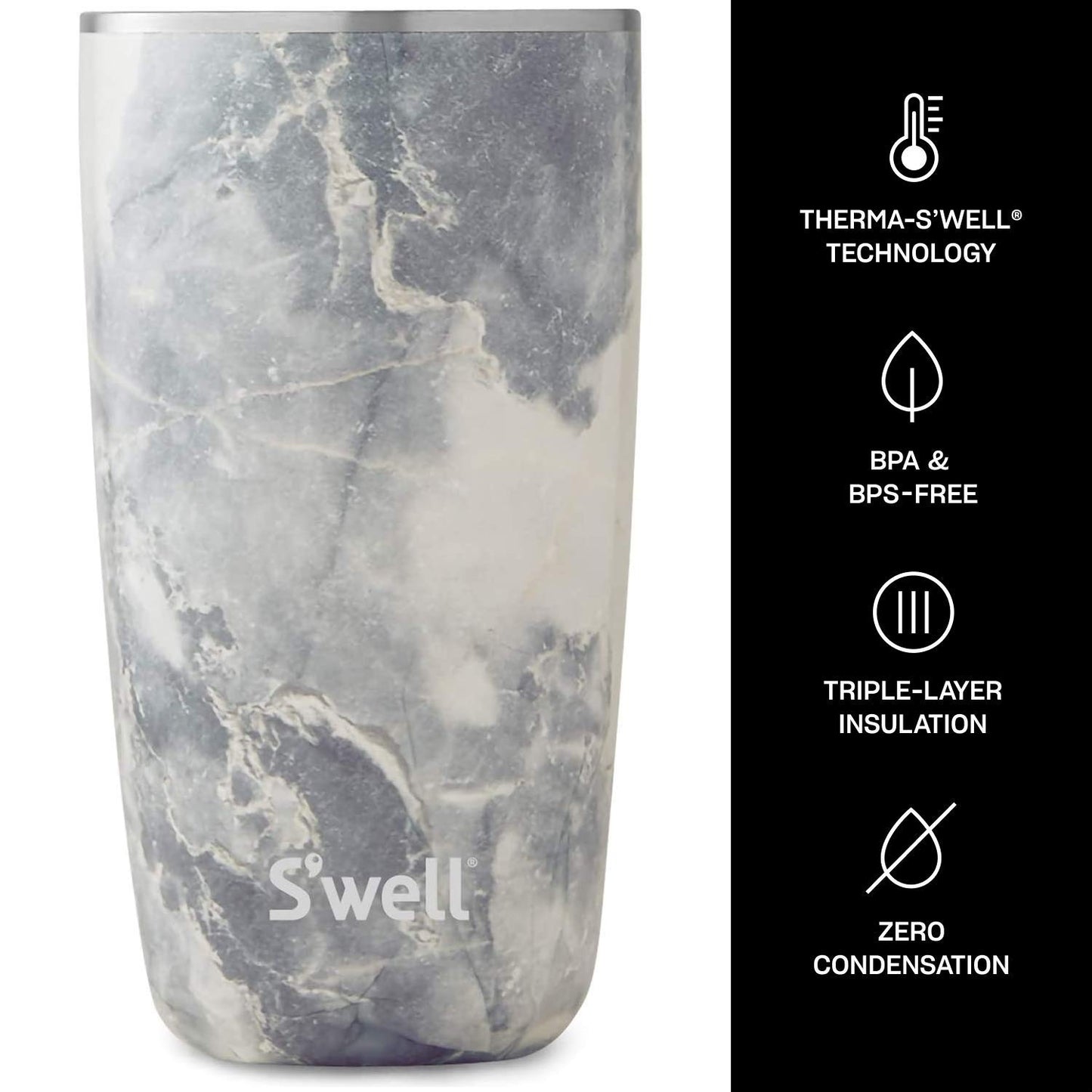 S'well Stainless Steel Insulated Containers Keeps Drinks Cold for 17 Hours and Hot for 4 - with No Condensation - BPA Free Water Bottle, 18 oz,Tumbler Blue Granite